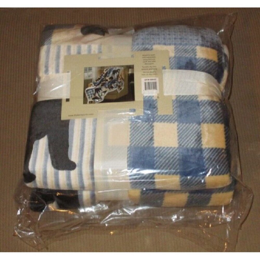 New Black Bear Plaid Flannel Luxury Sherpa Gift Fleece Throw Blanket Cabin Decor - Picture 2 of 2